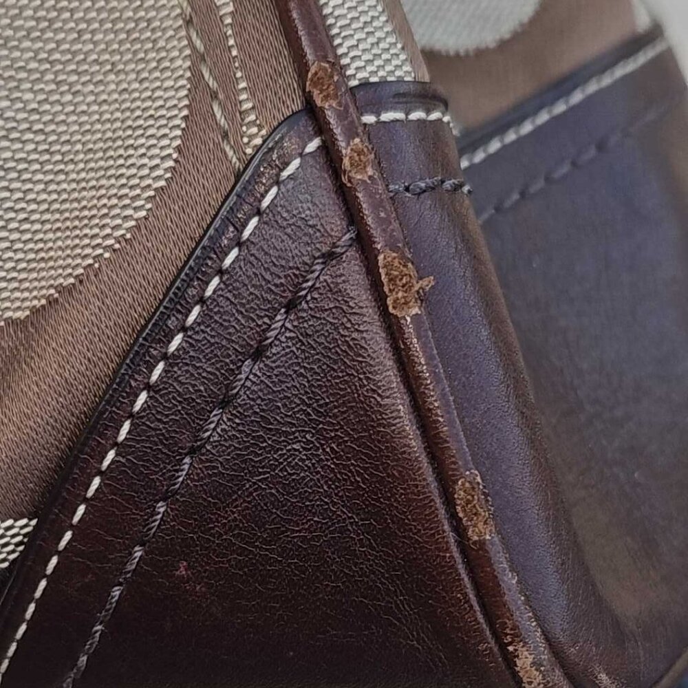Coach Signature Canvas Satchel/Bag Leopard/Brown, Leather Horsebit Hardware - Picture 6 of 17